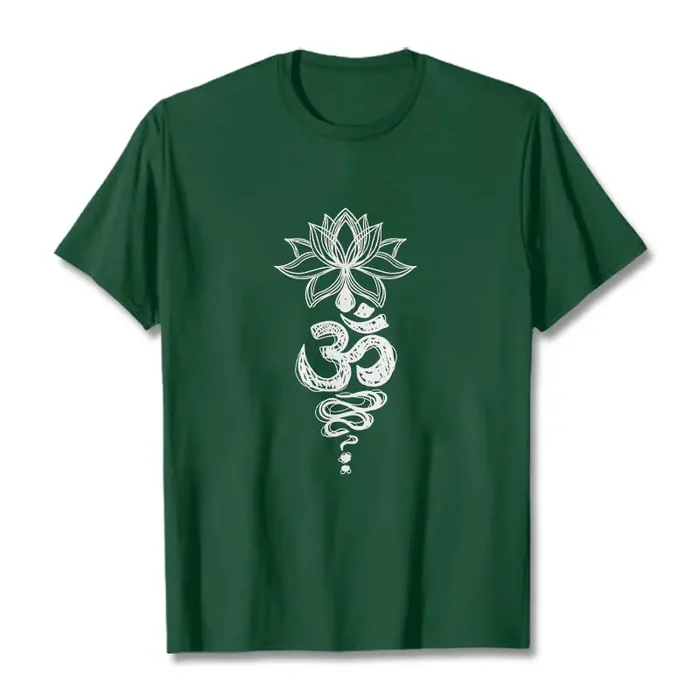 Buddha Stones Om Sanskrit Lotus Flower Pattern Meditation Cotton Tee T-shirt