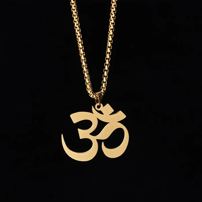 Buddha Stones Om Symbol Mantra Stainless Steel Focus Necklace Pendant