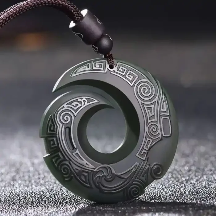 Buddha Stones One‘s Luck Improves Design Patern Hetian Cyan Jade Peace Buckle Luck Necklace Pendant