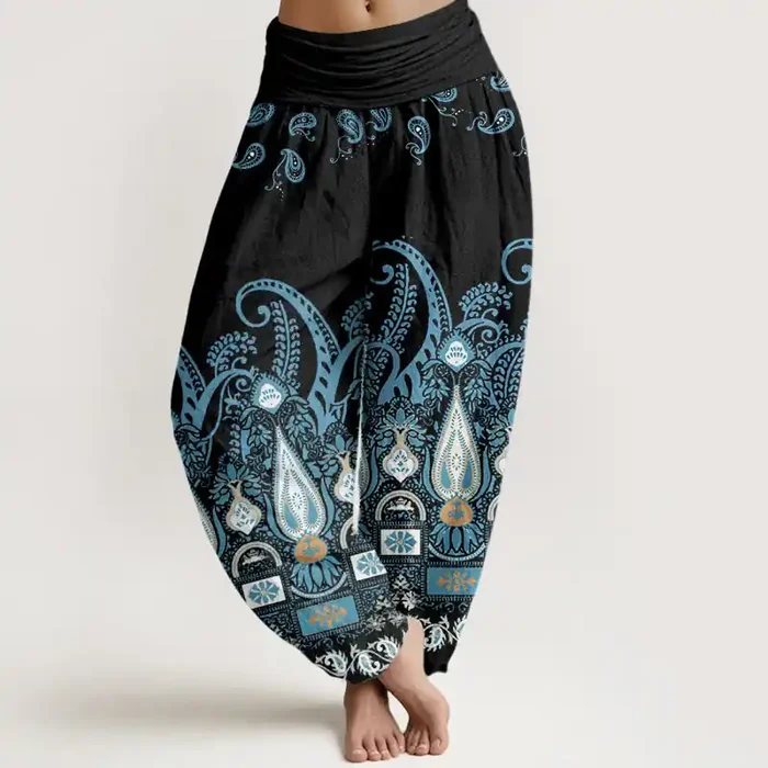 Buddha Stones Paisley Floral Pattern Women‘s Elastic Waist Harem Pants