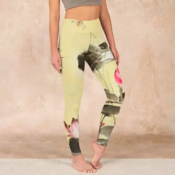 Buddha Stones Pink Blooming And Unbloomed Lotus Print Gym Leggings Women‘s Yoga Pants