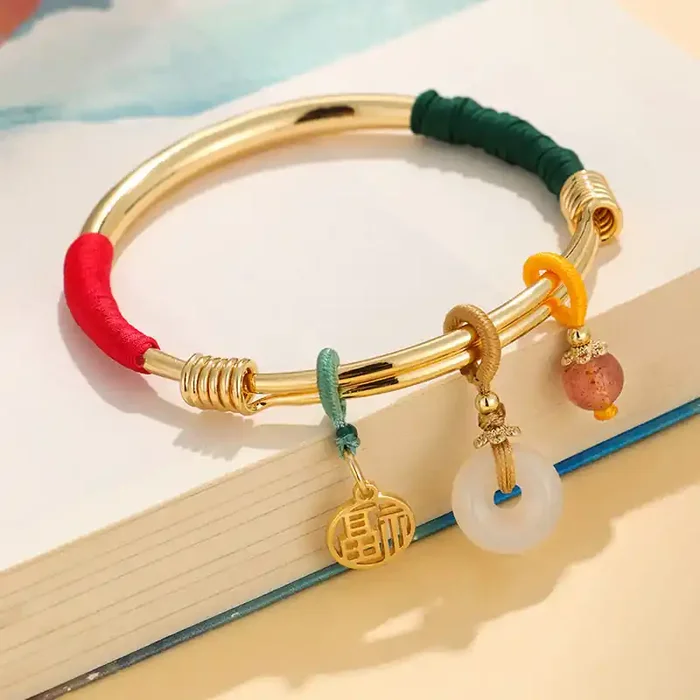 Buddha Stones Pink Crystal Peace Buckle Lucky Flower Love Bracelet Bangle