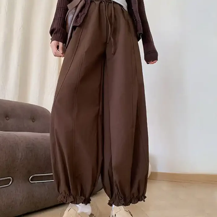 Buddha Stones Plain Color Drawstring Women‘s Bud Pants With Pockets