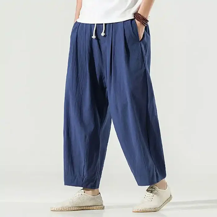 Buddha Stones Plain Color Men‘s Ankle-Length Harem Pants With Pockets