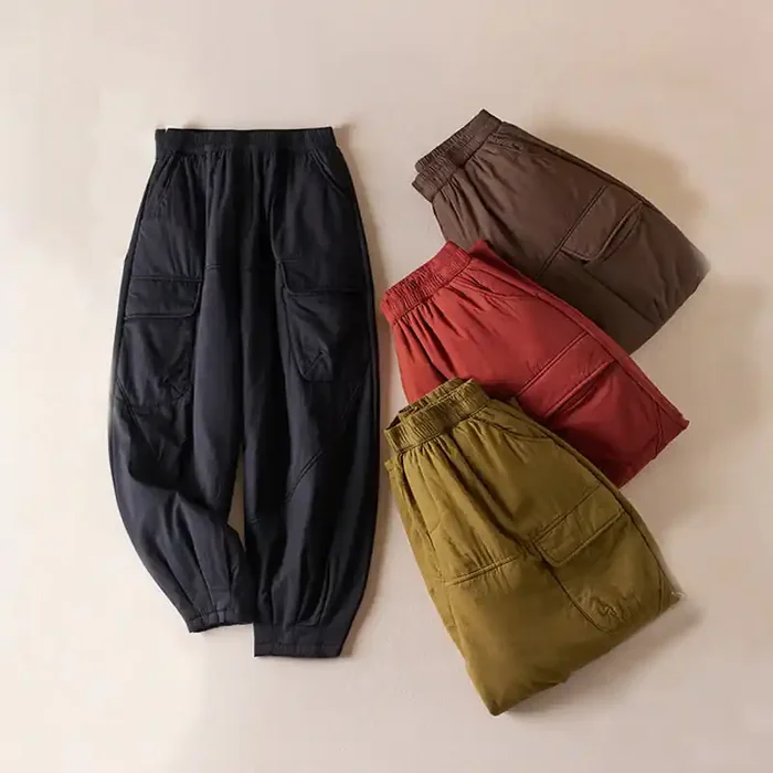 Buddha Stones Plain Cotton-padded Women‘s Harem Cotton Thick Pants With Pockets