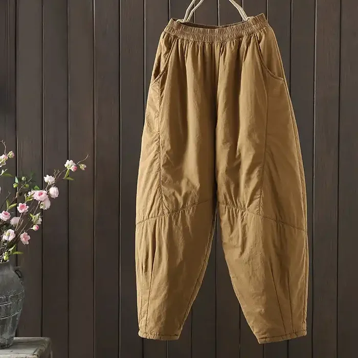 Buddha Stones Plain Warm Cotton-padded Women‘s Harem Cotton Pants With Pockets