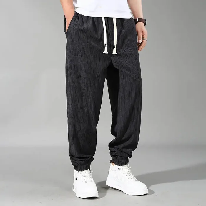 Buddha Stones PLUS SIZE Summer Solid Color Design Drawstring Men‘s Straight Leg Pants With Pockets