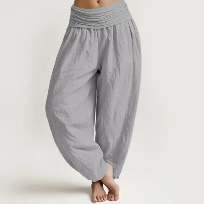 Buddha Stones Pure Cotton LightGrey Women‘s Elastic Waist Harem Pants
