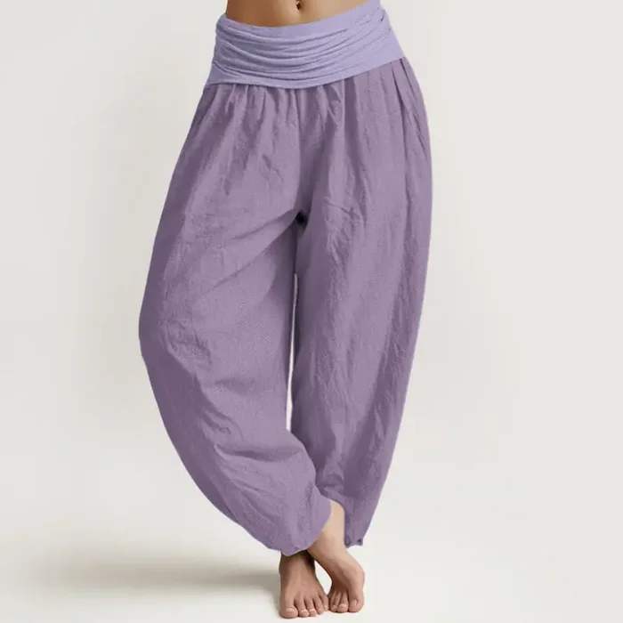 Buddha Stones Pure Cotton Plum Women‘s Elastic Waist Harem Pants