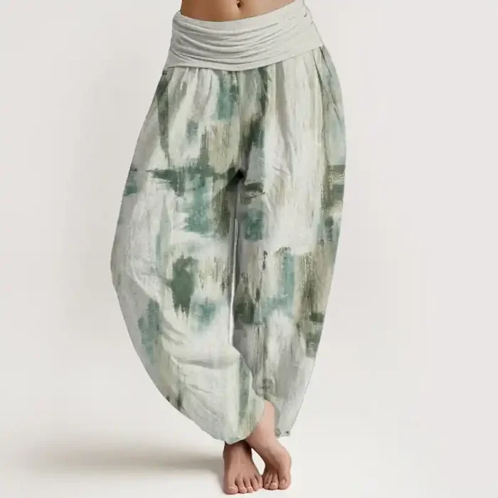 Buddha Stones Pure Cotton Tie Dye Pattern Design Women‘s Elastic Waist Harem Pants