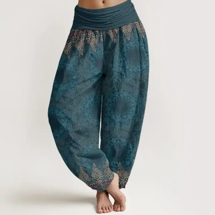 Buddha Stones Pure Cotton Triangular Mandala Patterns Women‘s Elastic Waist Harem Pants