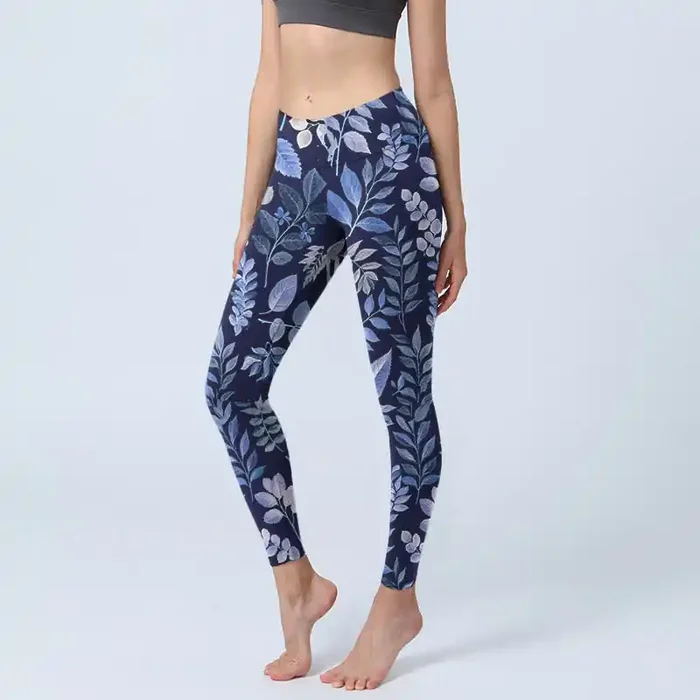 Buddha Stones Purple Leaves Print Gym Leggings Women‘s Yoga Pants