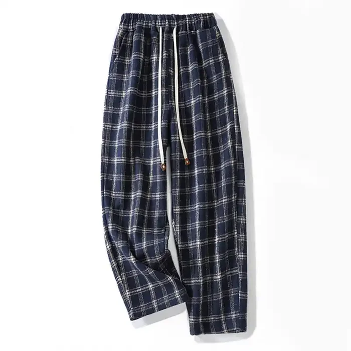 Buddha Stones Retro Plaid Pattern Women‘s Fleece-Lined Harem Cotton Pants With Pockets