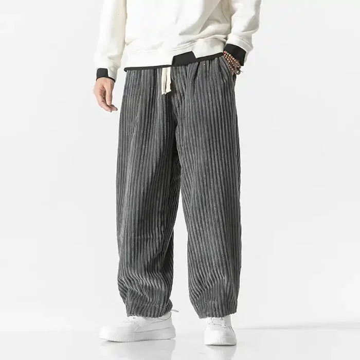 Buddha Stones Retro Winter Solid Color Men‘s Drawstring Corduroy Harem Pants With Pockets