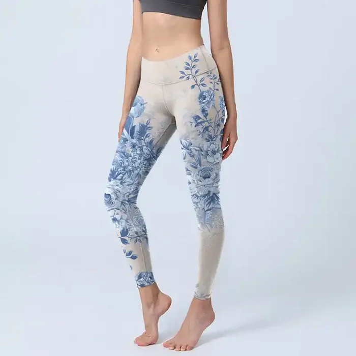 Buddha Stones Rose Daisy Print Gym Leggings Women‘s Yoga Pants