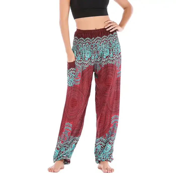Buddha Stones Round Geometric Pattern Loose Casual Harem Trousers High Waist Women‘s Yoga Pants