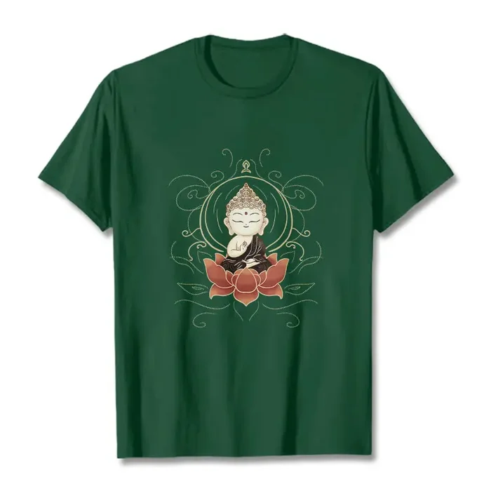 Buddha Stones Serene Sitting Buddha Lotus Pattern Tee T-shirt