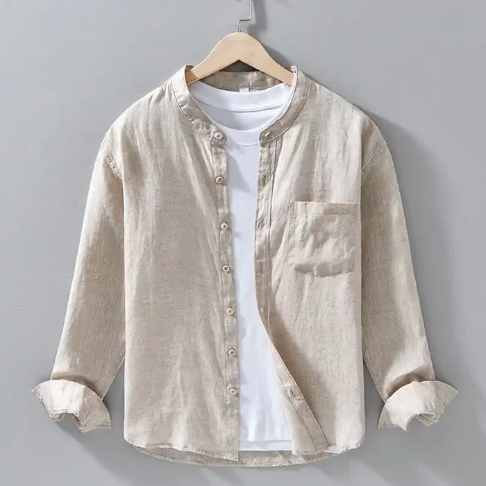 Buddha Stones Simple Fall Long Sleeve Buttons Design Linen Men‘s Shirts