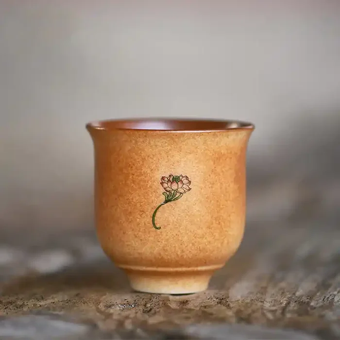 Buddha Stones Small Dunhuang Frescoes Lotus Ceramic Teacup Kung Fu Tea Cup 90ml