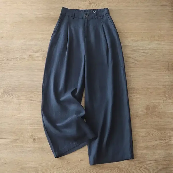 Buddha Stones Solid Color Cotton Women‘s Button Wide Leg Pants With Pockets