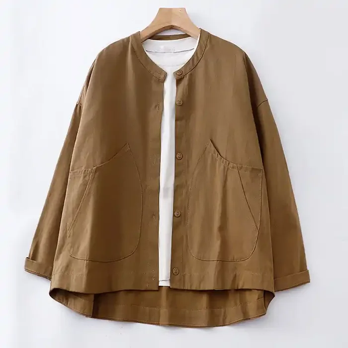 Buddha Stones Solid Color Long Sleeve Women‘s Cotton Jacket With Pockets