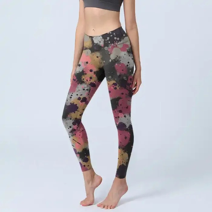 Buddha Stones Splatter Print Exercise Leggings Women‘s Yoga Pants
