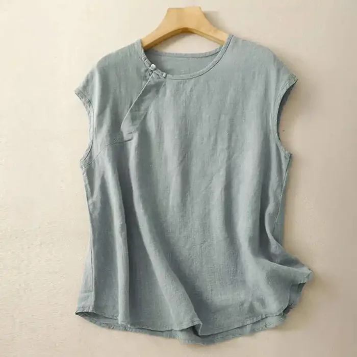 Buddha Stones Spring Patchwork Simple Sleeveless Design Cotton Women‘s Vest