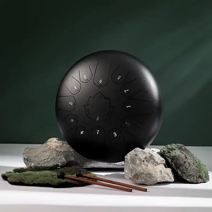 Buddha Stones Steel Tongue Drum Sound Healing Mindfulness Lotus Pattern Yoga Drum Kit 13 Note 12 Inch Percussion Instrument