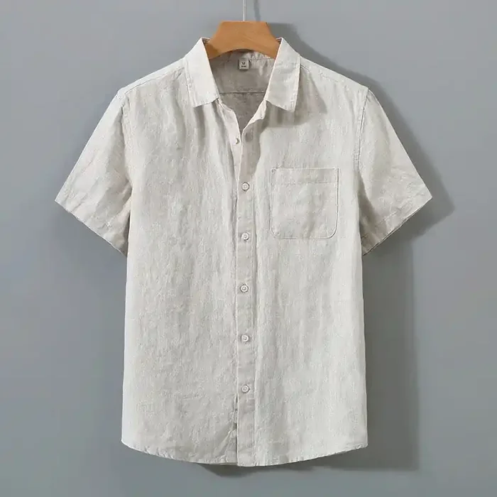 Buddha Stones Summer Casual Pure Color Button Cotton Men‘s Short Sleeve Shirt WIth Pocket