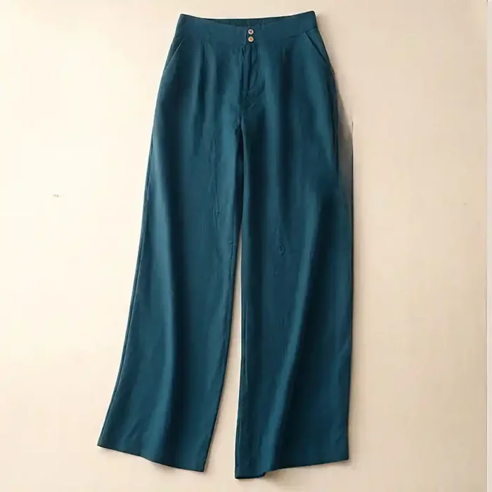 Buddha Stones Summer Casual Simple Design Linen Women‘s Wide Leg Pants With Zipper Pockets