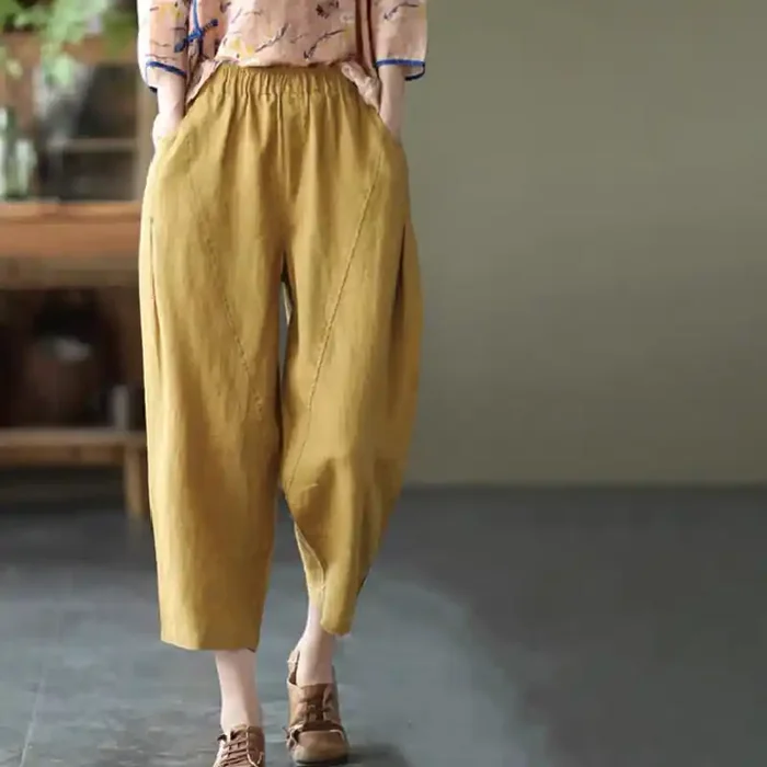 Buddha Stones Summer Casual Splicing Plain Design Women‘s Harem Pants With Pockets