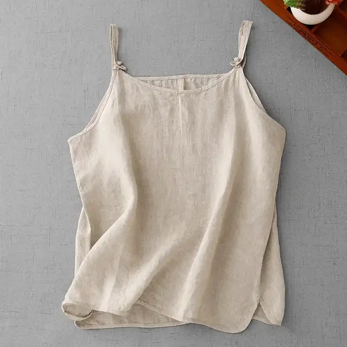 Buddha Stones Summer Plain Adjustable Strap Design Women‘s Cotton Linen Vest Waistcoat