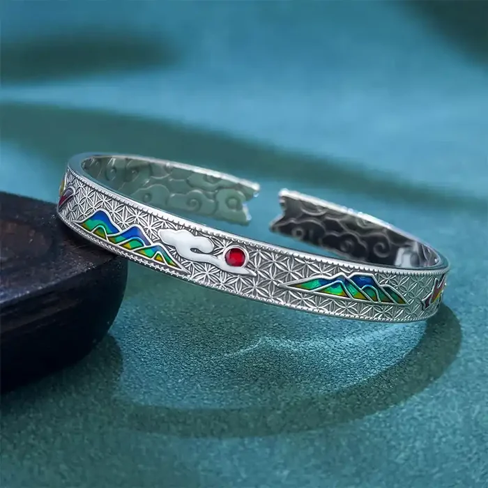 Buddha Stones Sun Butterfly Pattern Copper Enamel Love Open Adjustable Bracelet Bangle