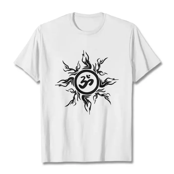 Buddha Stones Sunburst Pattern Surrounding An Om Symbol Pattern Cotton Tee T-shirt
