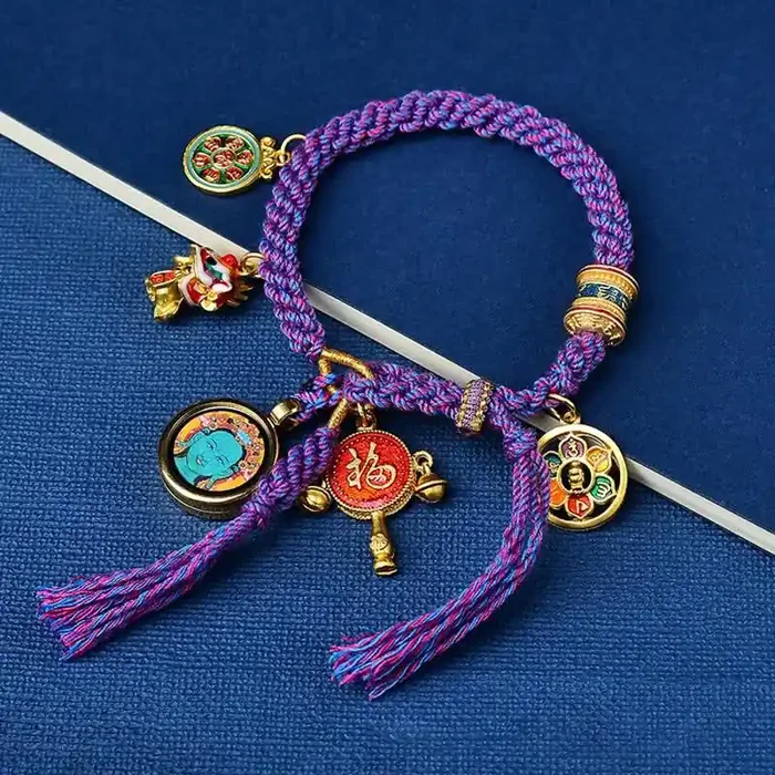 Buddha Stones Tibetan Green Tara Zakiram Goddess of Wealth Thangka Luck Braid String Bracelet