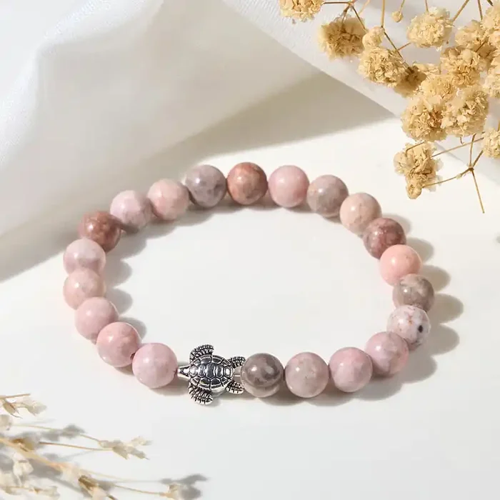 Buddha Stones Turtle Design Zebra Jasper Protection Bracelet