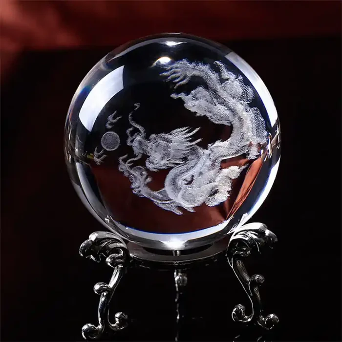Buddha Stones White Crystal Dragon Lotus Blessing Decoration