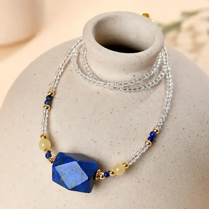 Buddha Stones White Crystal Lazurite Healing Meditation Necklace Pendant