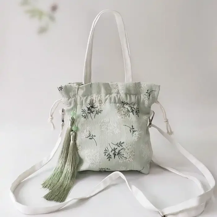 Buddha Stones White Flowers Green Leaves Canvas Tote Crossbody Bag Shoulder Bag Handbag