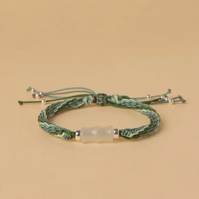 Buddha Stones White Jade Bamboo Reincarnation Knot Wealth Luck Strength String Bracelet