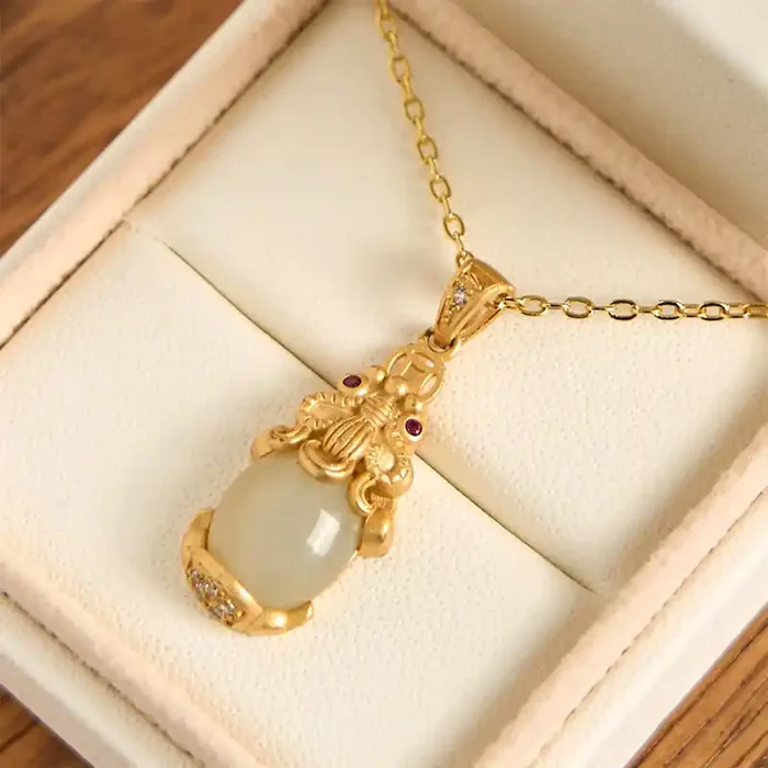 Buddha Stones White Jade PiXiu Wealth Luck Chain Necklace Pendant