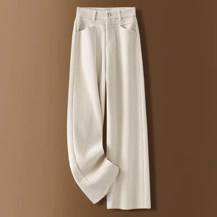 Buddha Stones Winter Straight Leg Design Cotton Corduroy Women‘s Wide Leg Pants With Pockets