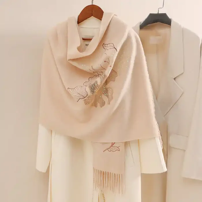Buddha Stones Wool Shawl Big Flower Sequins Embroidery Tassel Winter Cozy Travel Scarf Wrap