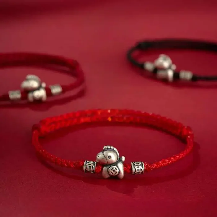 Buddha Stones Year of the Horse 999 Sterling Silver String Braided Protection Bracelet