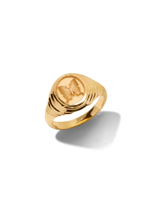 Butterfly Tiered Fantasy Yellow Gold Signet Ring