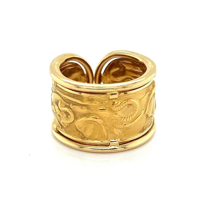 Carrera y Carrera Elephant 18k Yellow Gold Wide Cuff Ring w/Card – Size 6