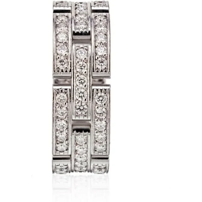 Cartier – 18K White Gold Maillon Panthere Three Diamond Row Ring