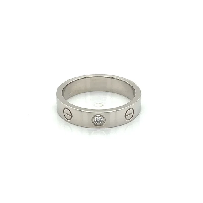 Cartier Mini Love 1 Diamond 18k White Gold Band Ring w/Cert – Size 5