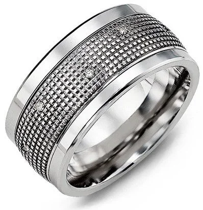 Carved Pattern Diamond Wedding Band