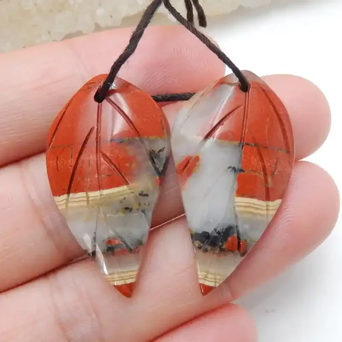 Carved Red River Jasper Earrings ,Healing Stone ,Summer Gemstone C145